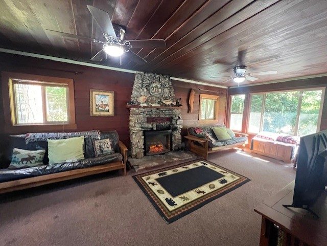 Living room and futons by the fireplace